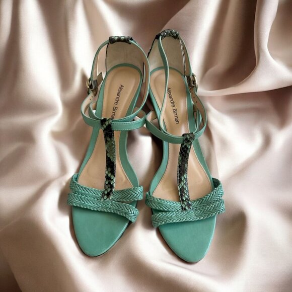 ALEXANDRE BIRMAN Mint Green Cork Wedges Sandals Size 37 - Picture 1 of 7